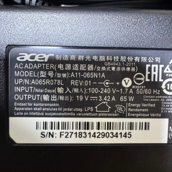 Cargador Acer Original 3.42A 65W Punta Fina 3.0*1.1
